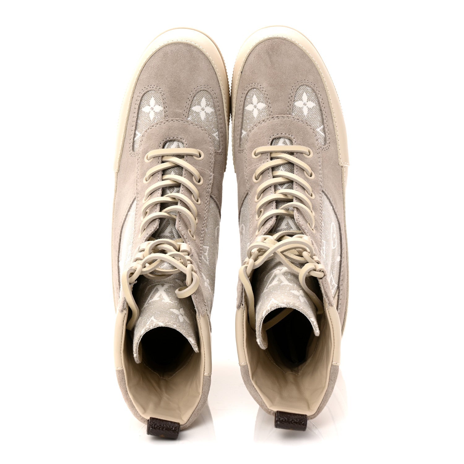 Suede Calfskin Monogram Denim Laureate Platform Desert Boots 38.5 Taupe
