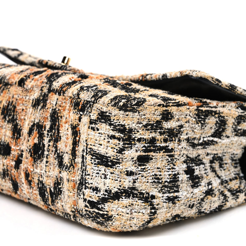 Tweed Mixed Fibers Leopard Print Small Souplissimo Maxi Flap Brown Black White