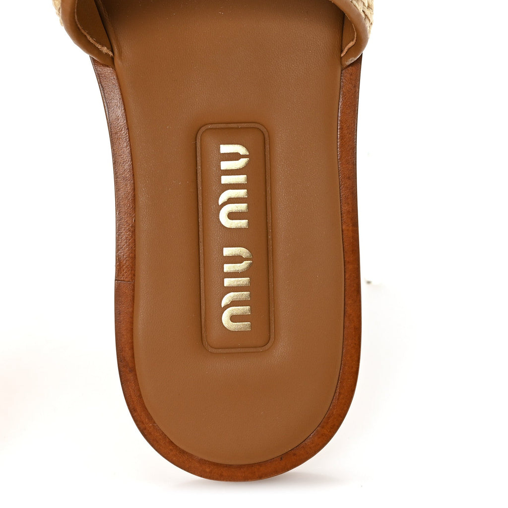 Stuoia Raffia Calfskin Logo Sandals 36 Naturale