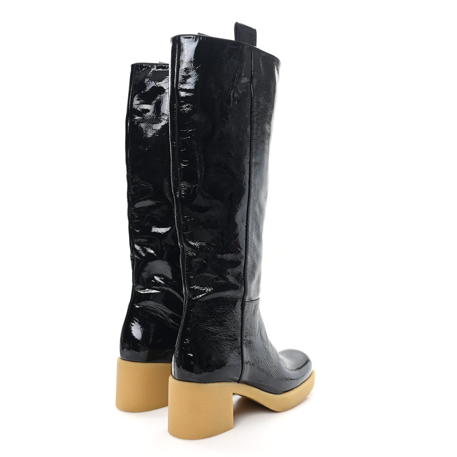 Crinkled Patent Calfskin Knee High Boots 37.5 Black