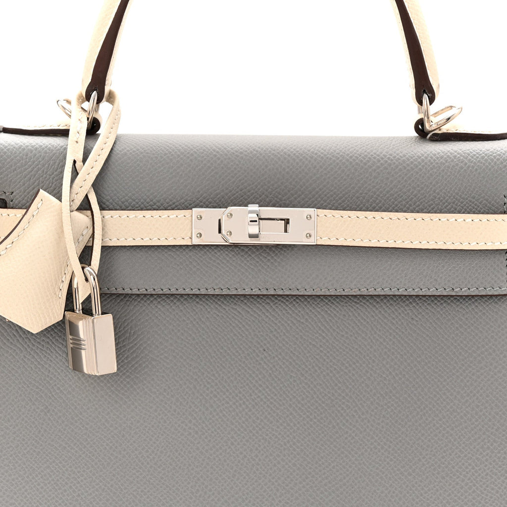 Epsom Bi-Color Horseshoe Kelly Sellier 25 Gris Mouette Craie