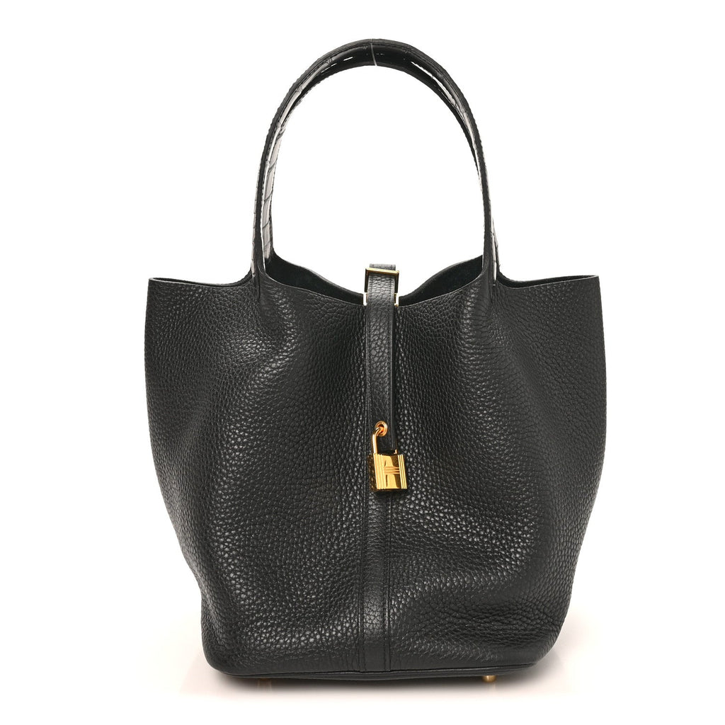 Taurillon Clemence Matte Alligator Picotin Lock Touch 22 MM Black