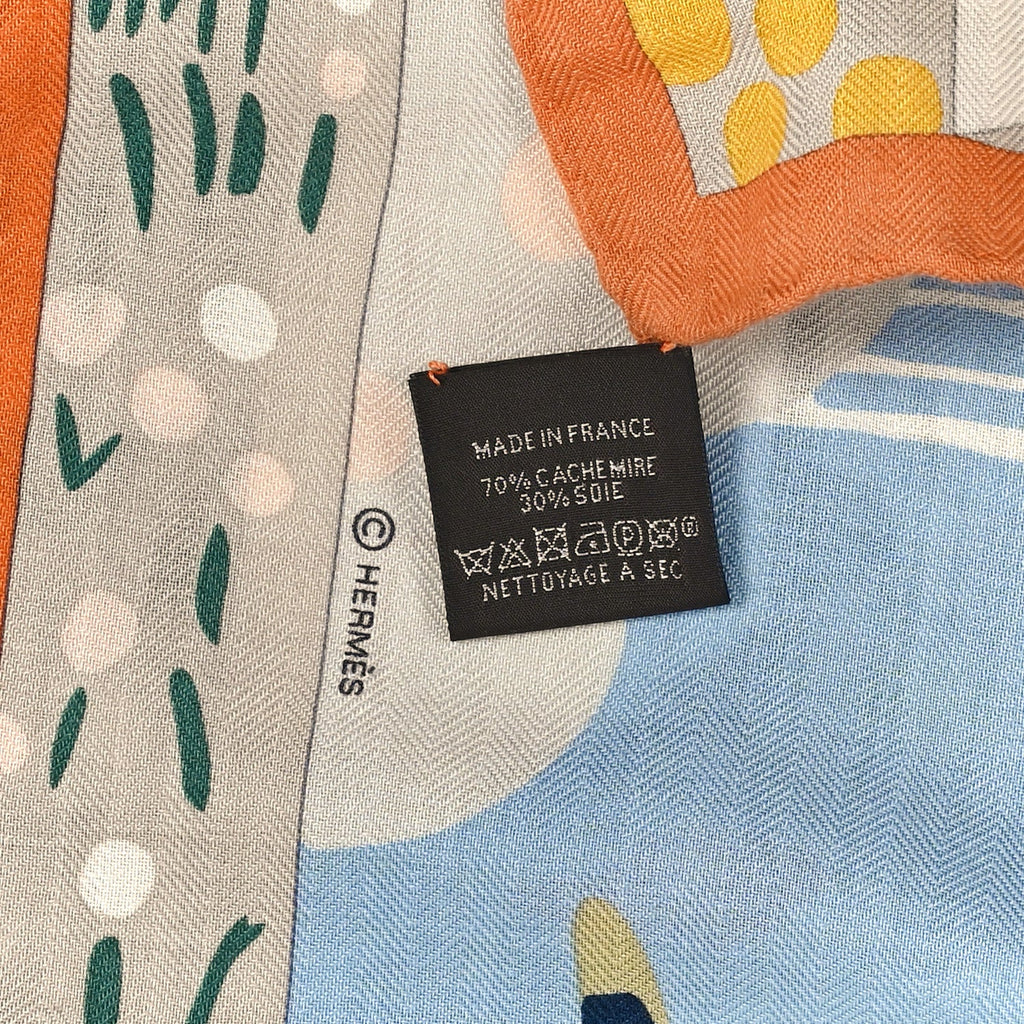 Cashmere Silk Le Livre D'Esope Shawl 140 Orange Vert Bleu Ciel