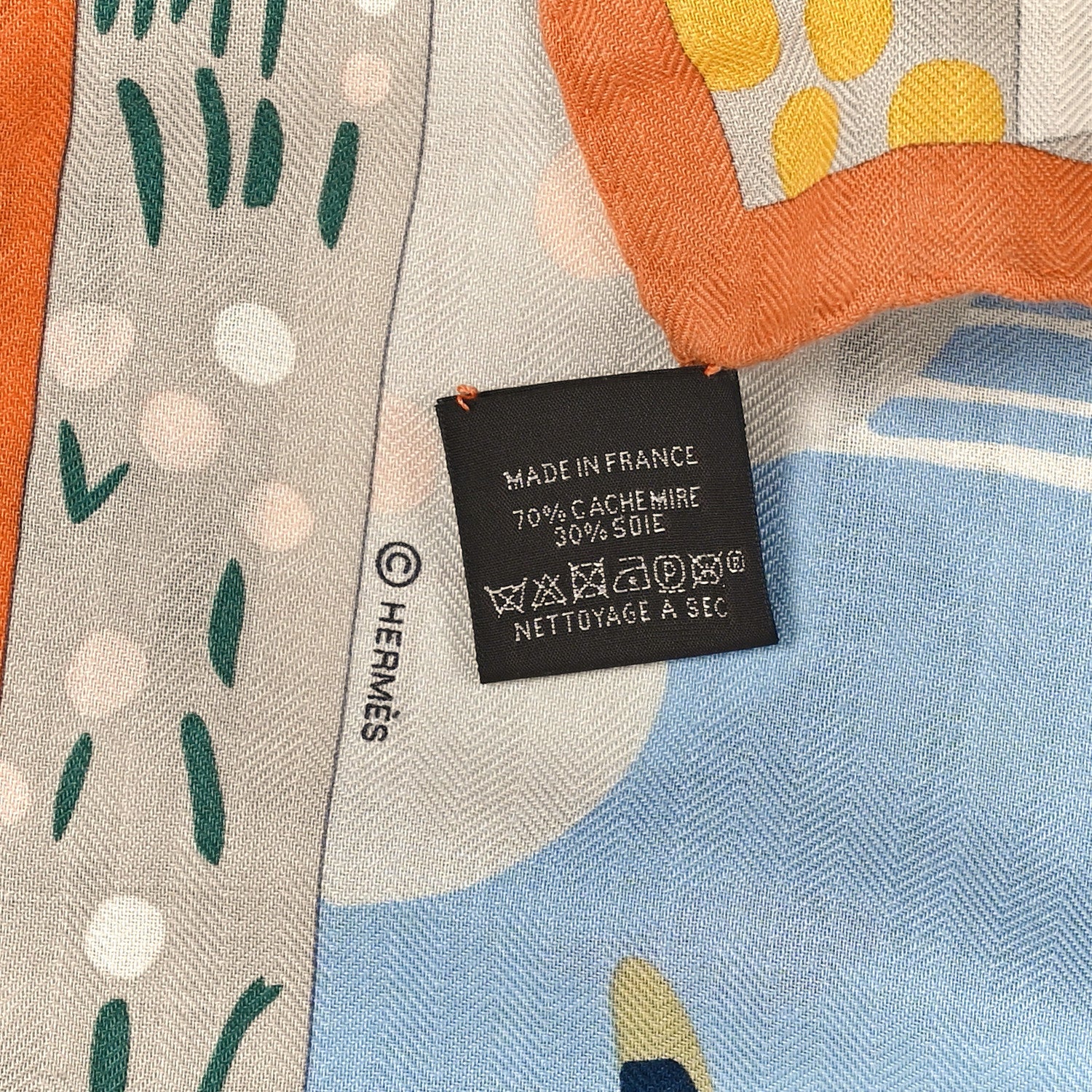 Cashmere Silk Le Livre D'Esope Shawl 140 Orange Vert Bleu Ciel