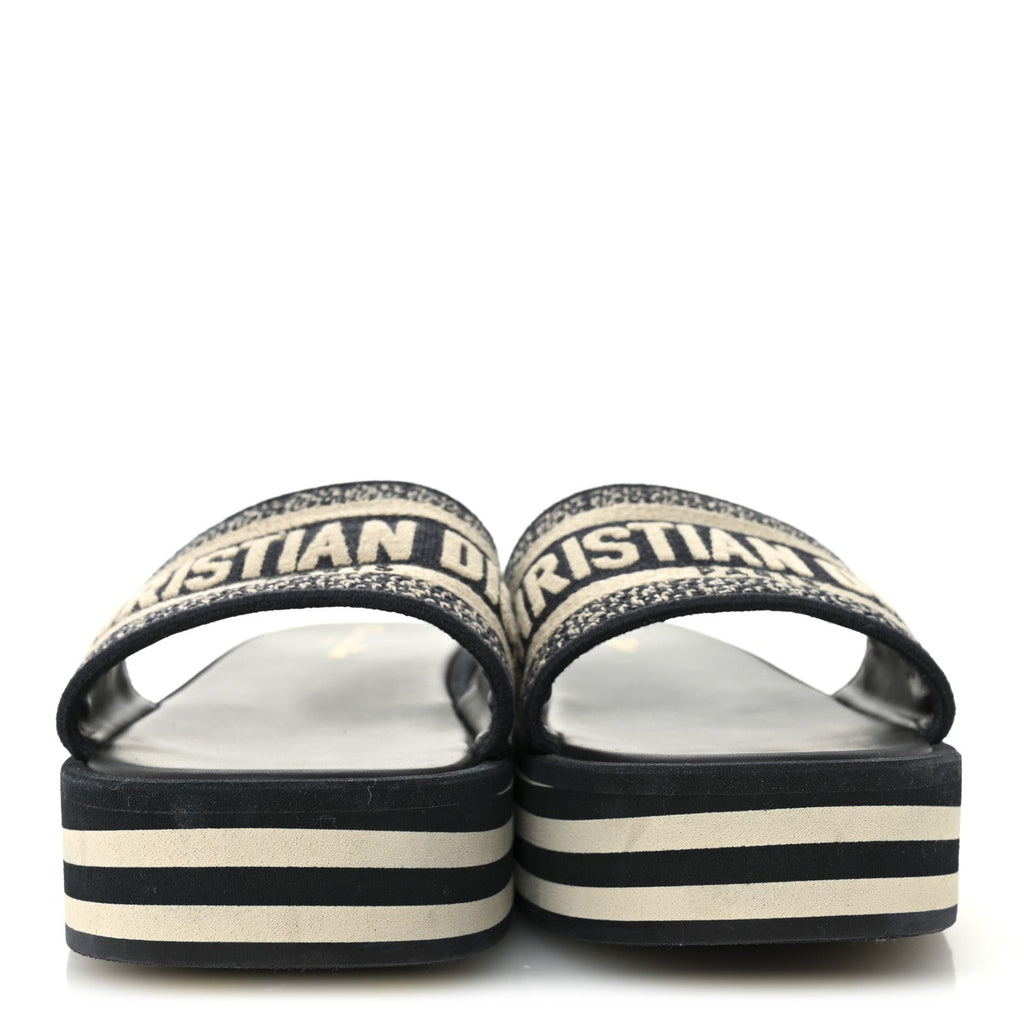 Canvas Embroidered D-Way Platform Sandals 39.5 Deep Blue