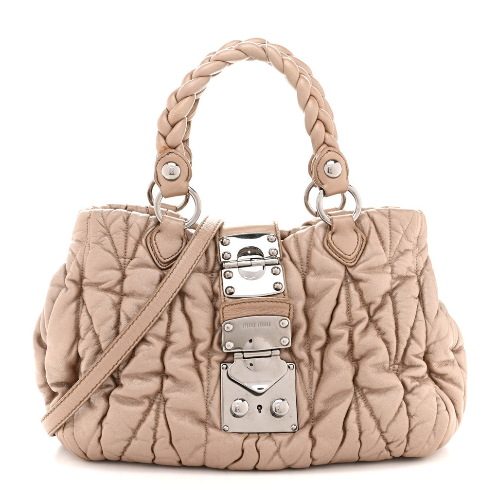 Metallic Nappa Matelasse Top Handle Satchel Cammeo