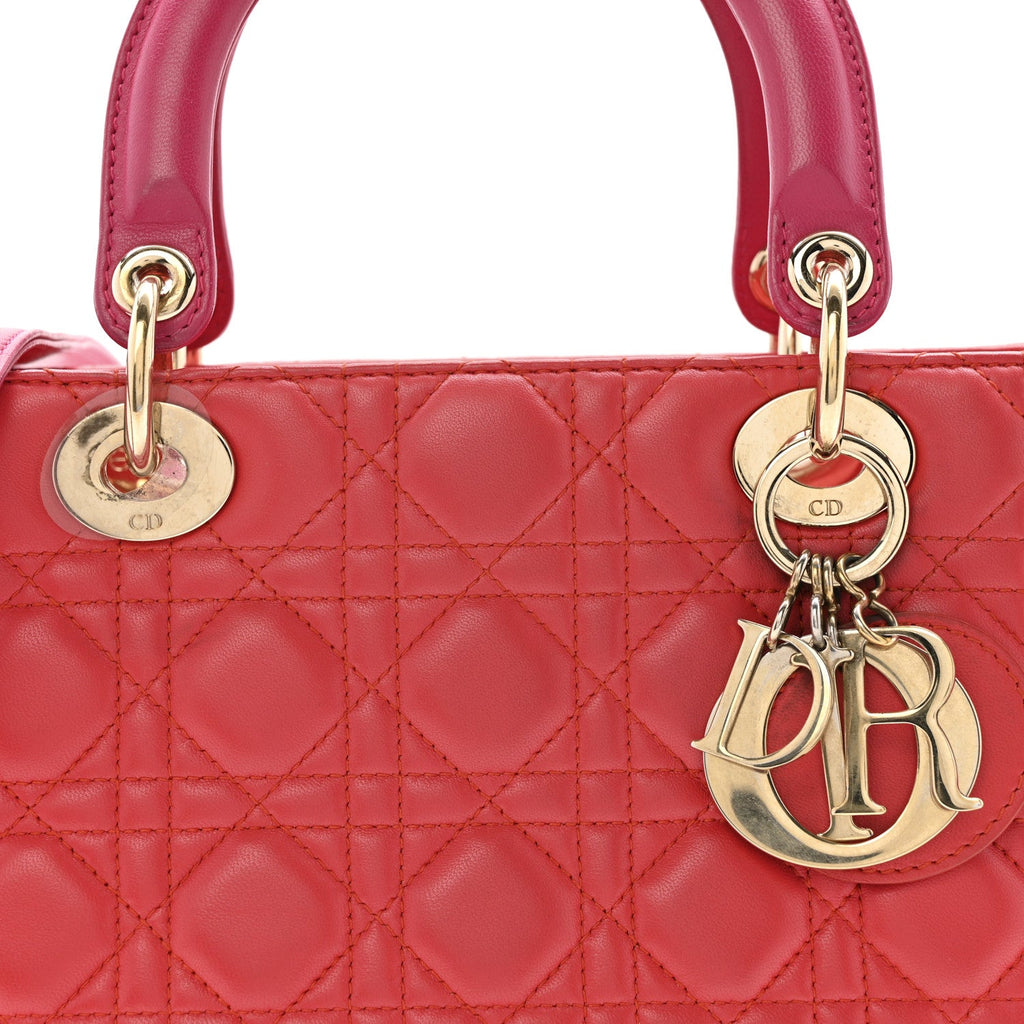 Lambskin Cannage Medium Bi-Color Lady Dior Orange Fuchsia