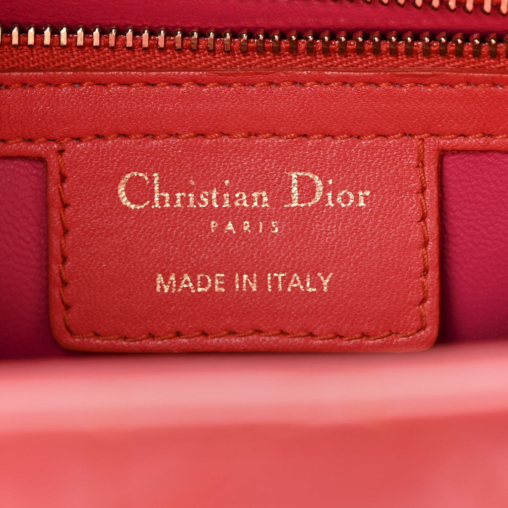 Lambskin Cannage Medium Bi-Color Lady Dior Orange Fuchsia