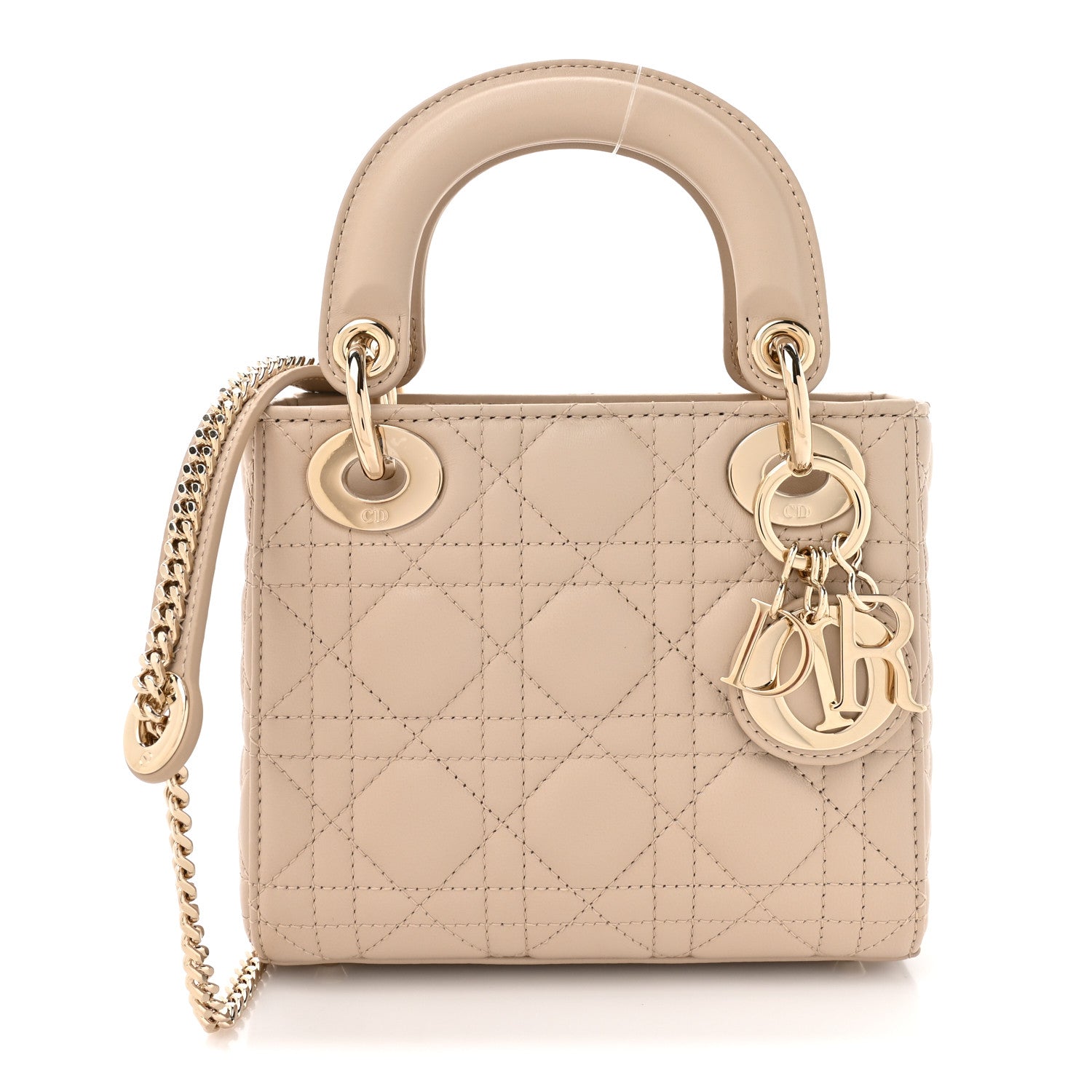 Lambskin Cannage Mini Lady Dior Powder Beige