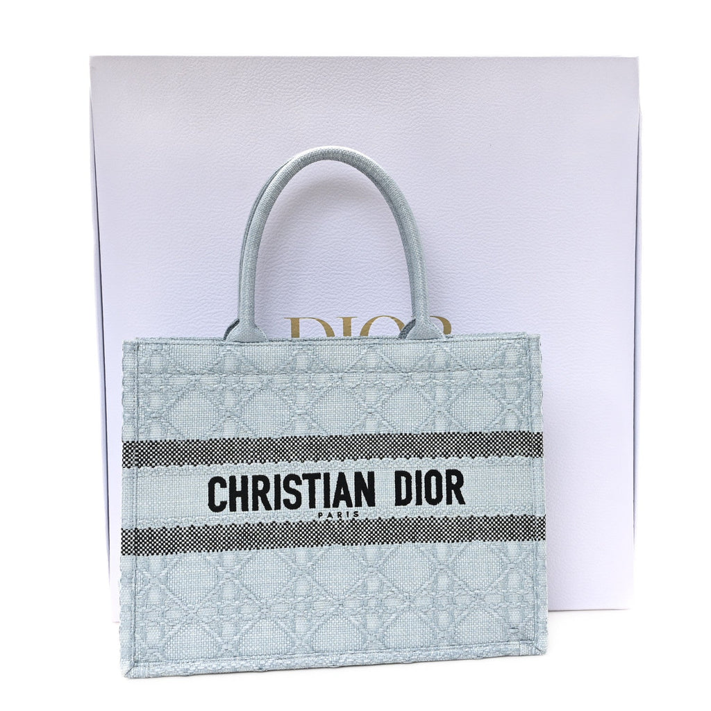 Raffia Cannage Medium Book Tote Blue
