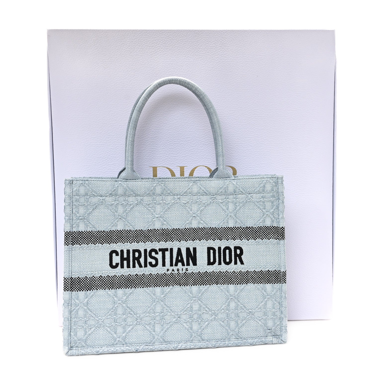Raffia Cannage Medium Book Tote Blue