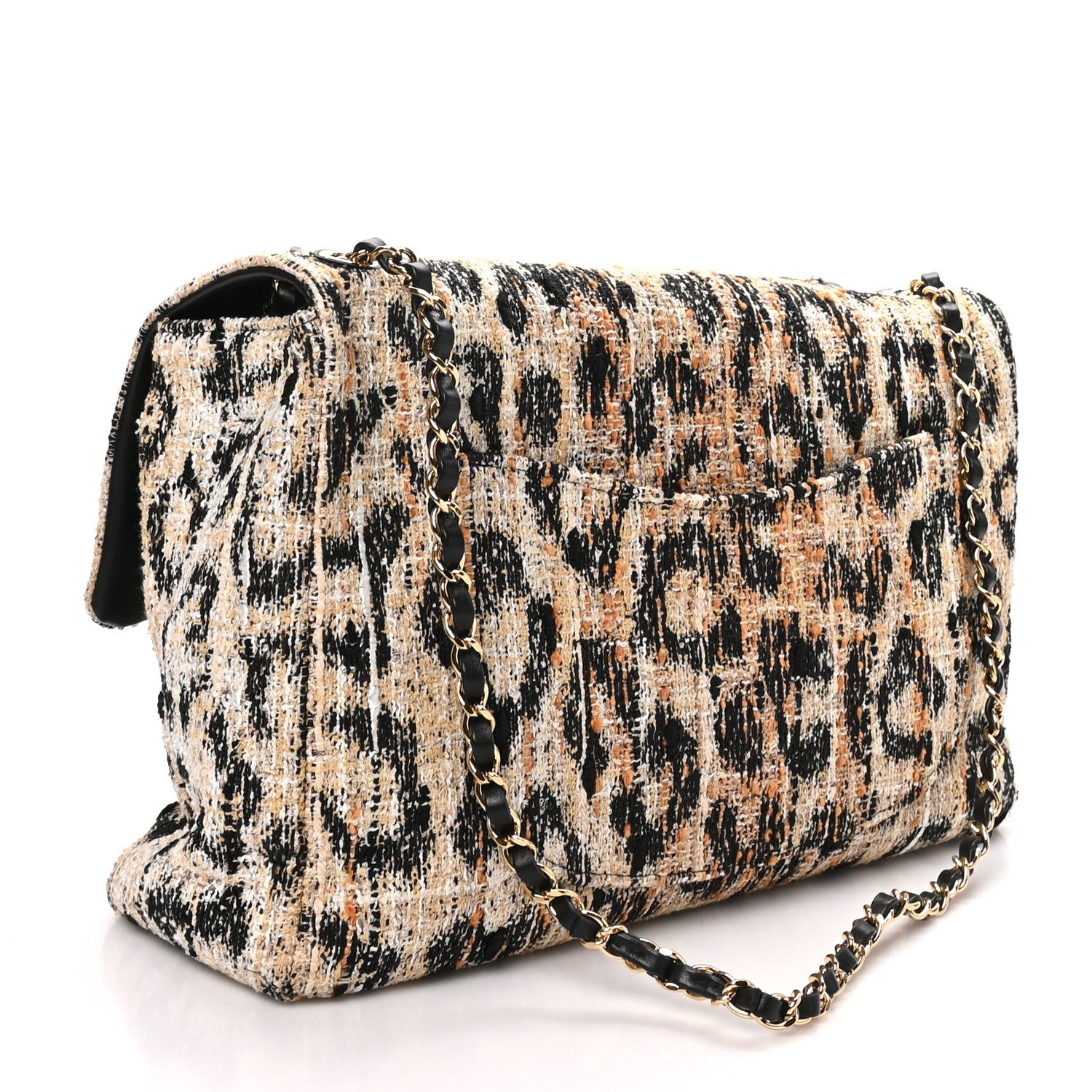 Tweed Mixed Fibers Leopard Print Souplissimo Maxi Flap Brown Black White