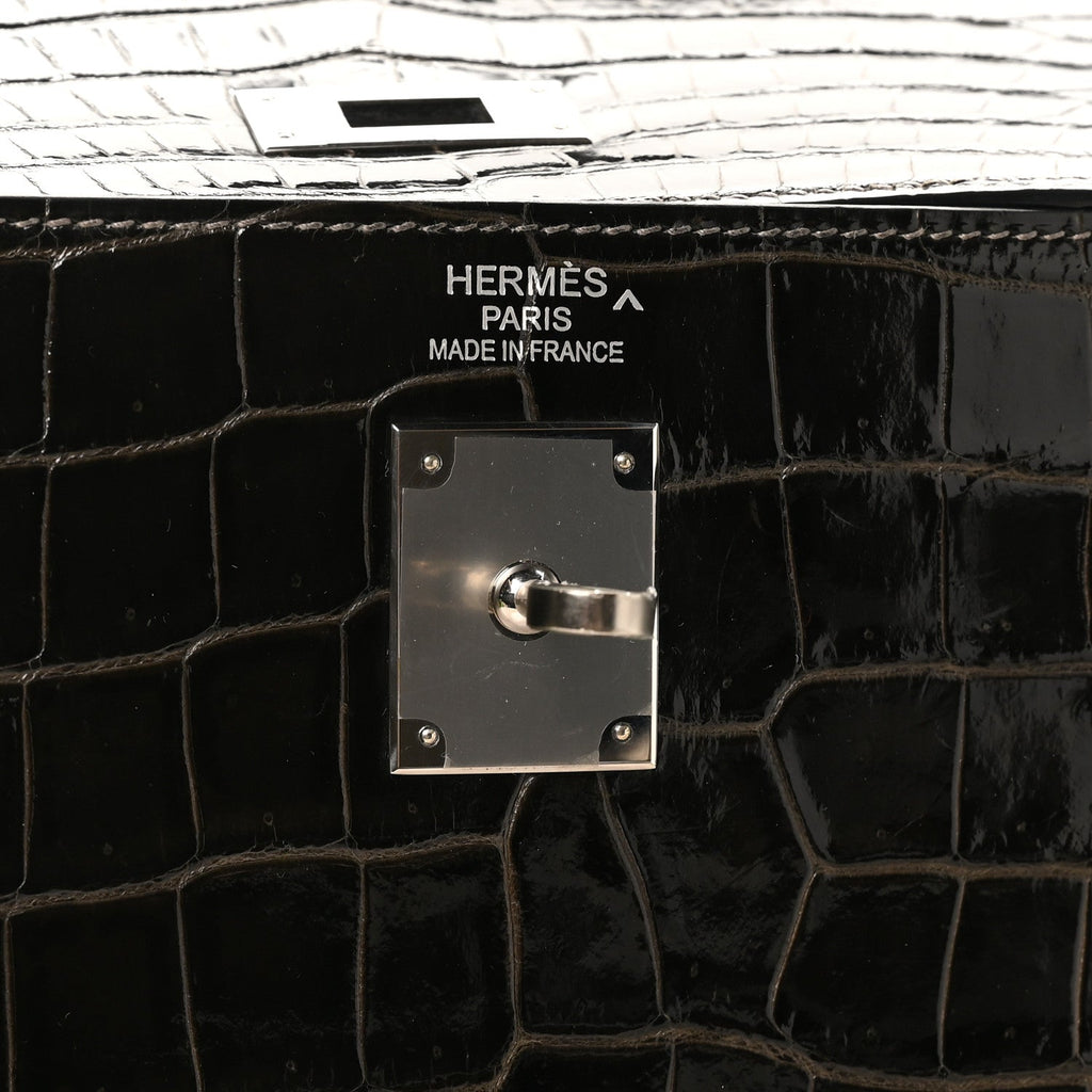 Shiny Porosus Crocodile Kelly Sellier 35 Graphite