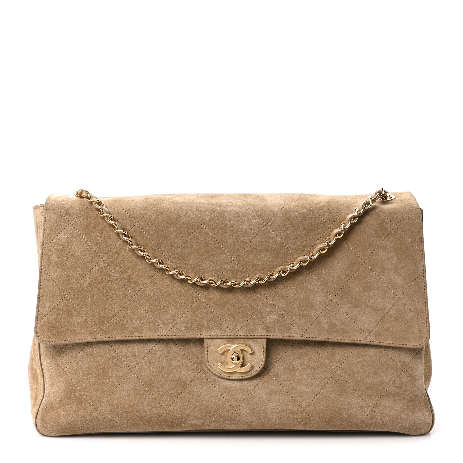 Suede Calfskin Souplissimo Maxi Flap Dark Beige