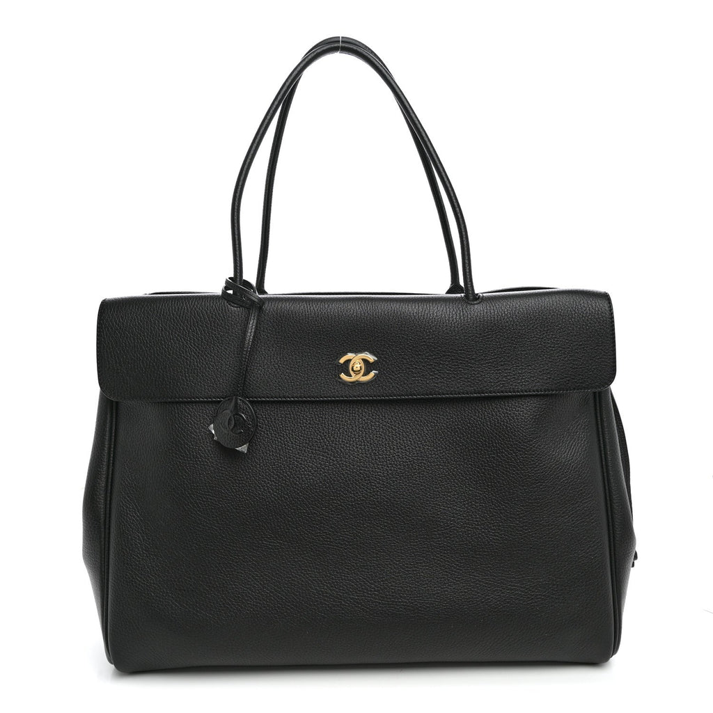 Grained Calfskin Large Urban Essentials Shopping Bag Black