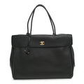 Grained Calfskin Large Urban Essentials Shopping Bag Black