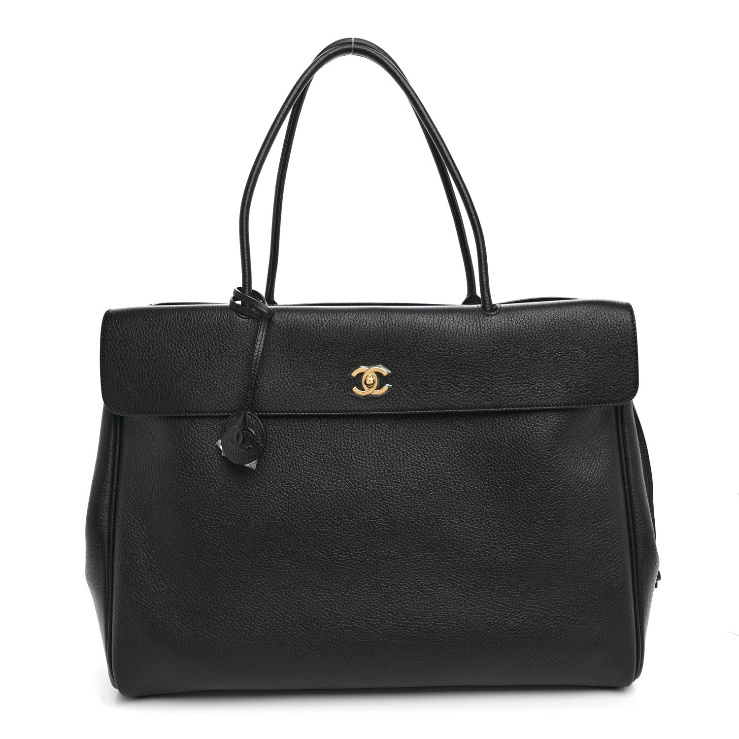 Grained Calfskin Large Urban Essentials Shopping Bag Black