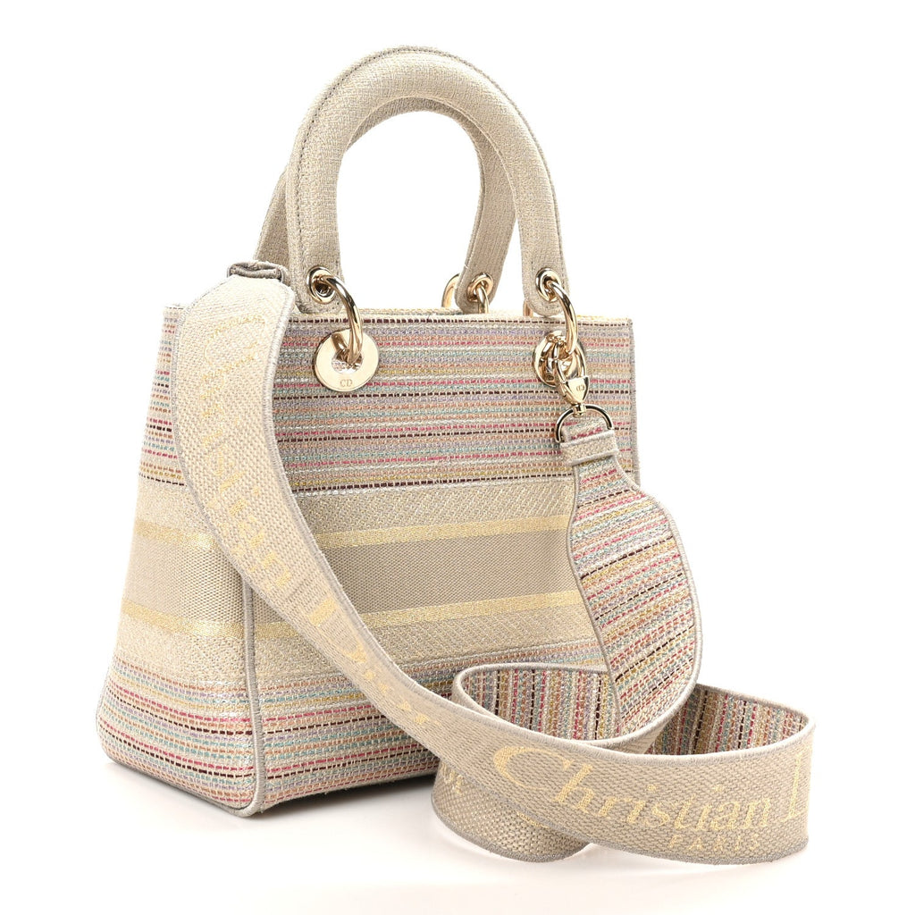 Canvas Embroidered Medium Lady D-Lite Beige Multicolor