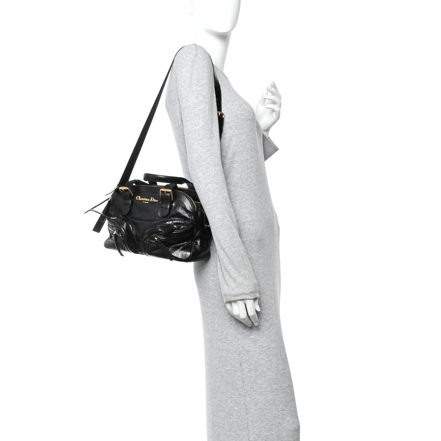 Crinkled Calfskin Small Grand Tour Bowling Bag Black