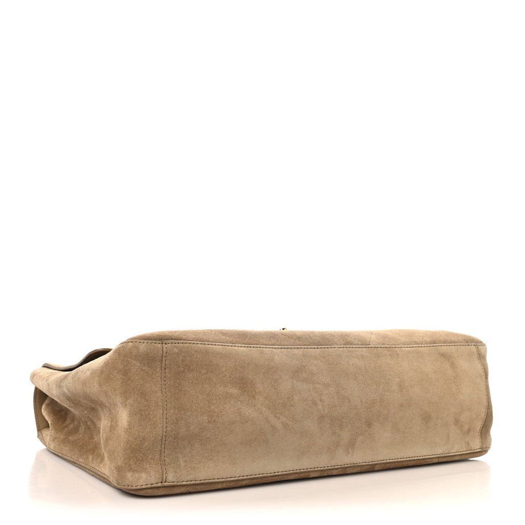 Suede Calfskin Souplissimo Maxi Flap Dark Beige