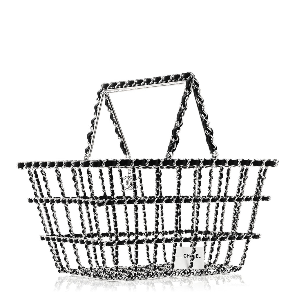Brass Calfskin Large Grocery By Chanel Shopping Basket Silver