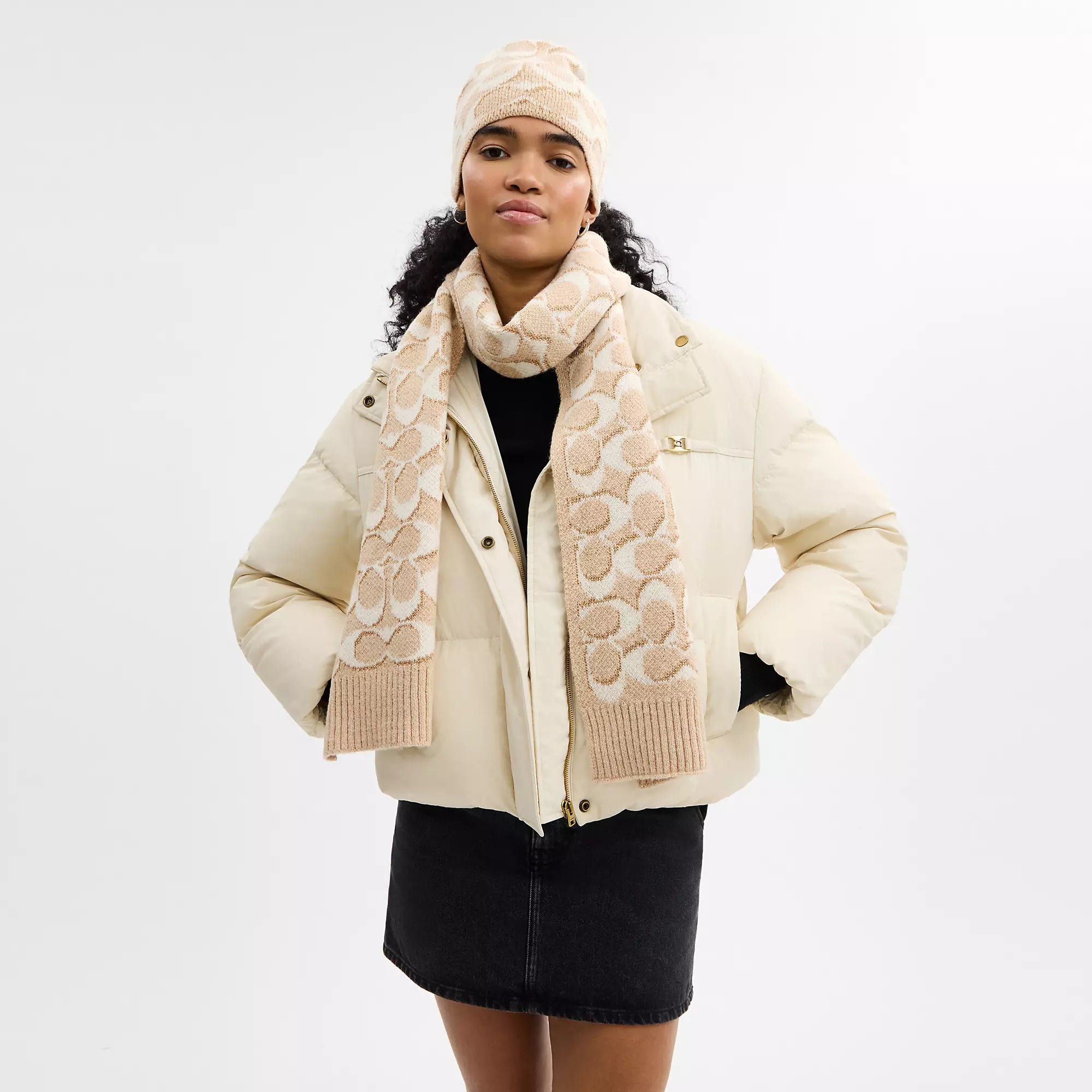 Coach Outlet Signature Metallic Beanie And Muffler Gift Set