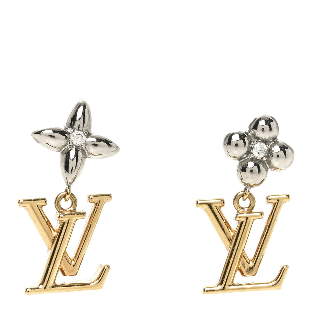 Metal Crystal LV Iconic Flower Earrings Gold Silver