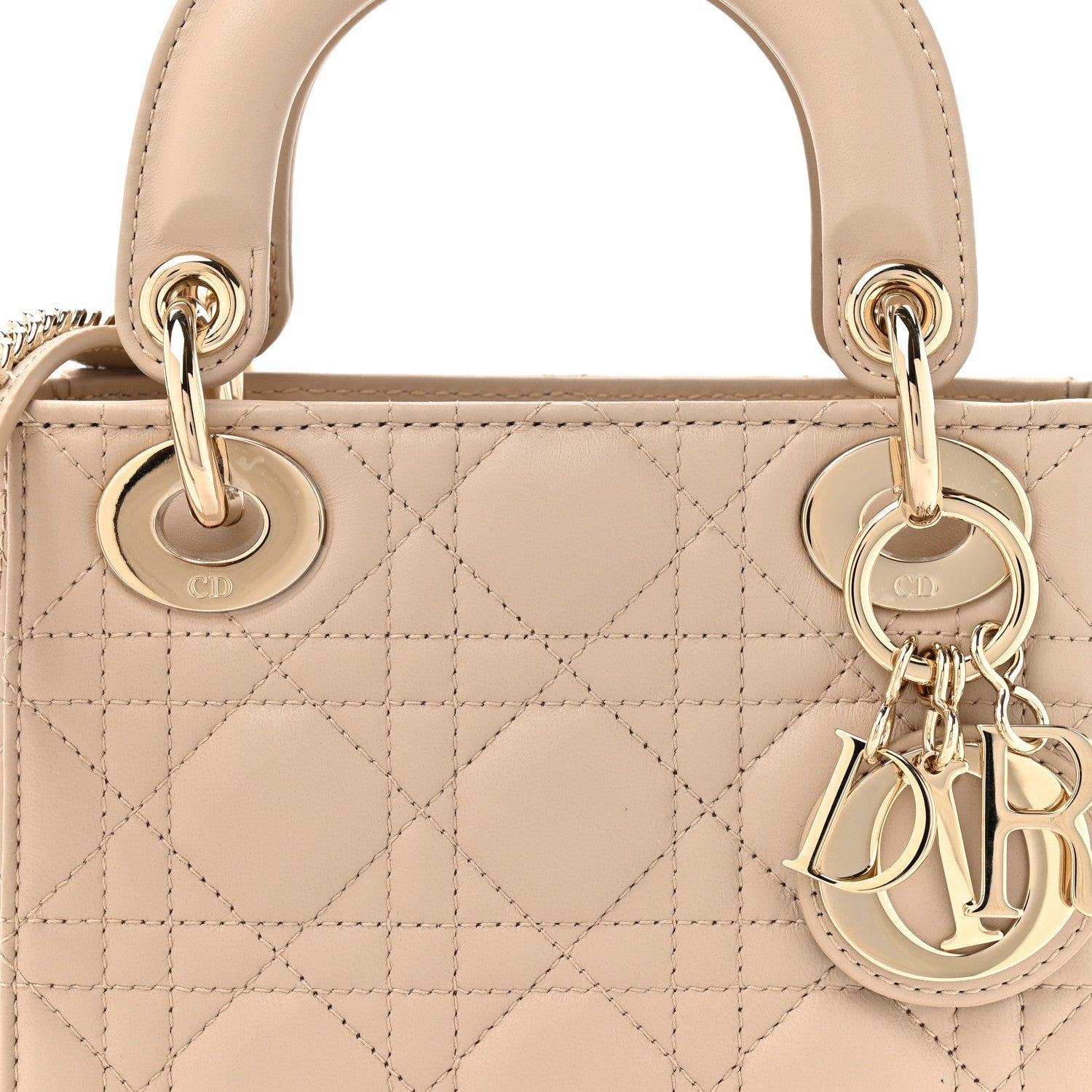 Lambskin Cannage Mini Lady Dior Powder Beige
