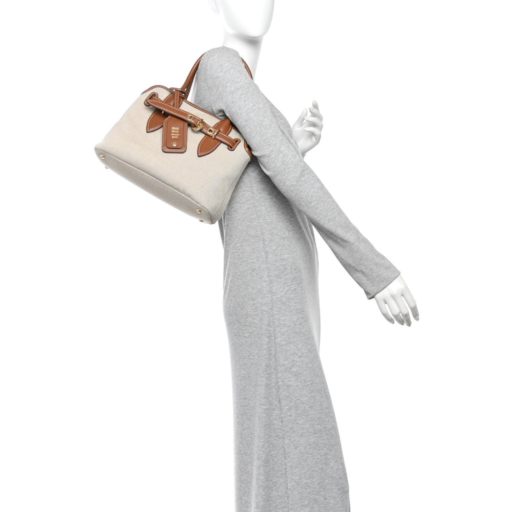 Canvas Calfskin Aventure Bag Beige Brandy