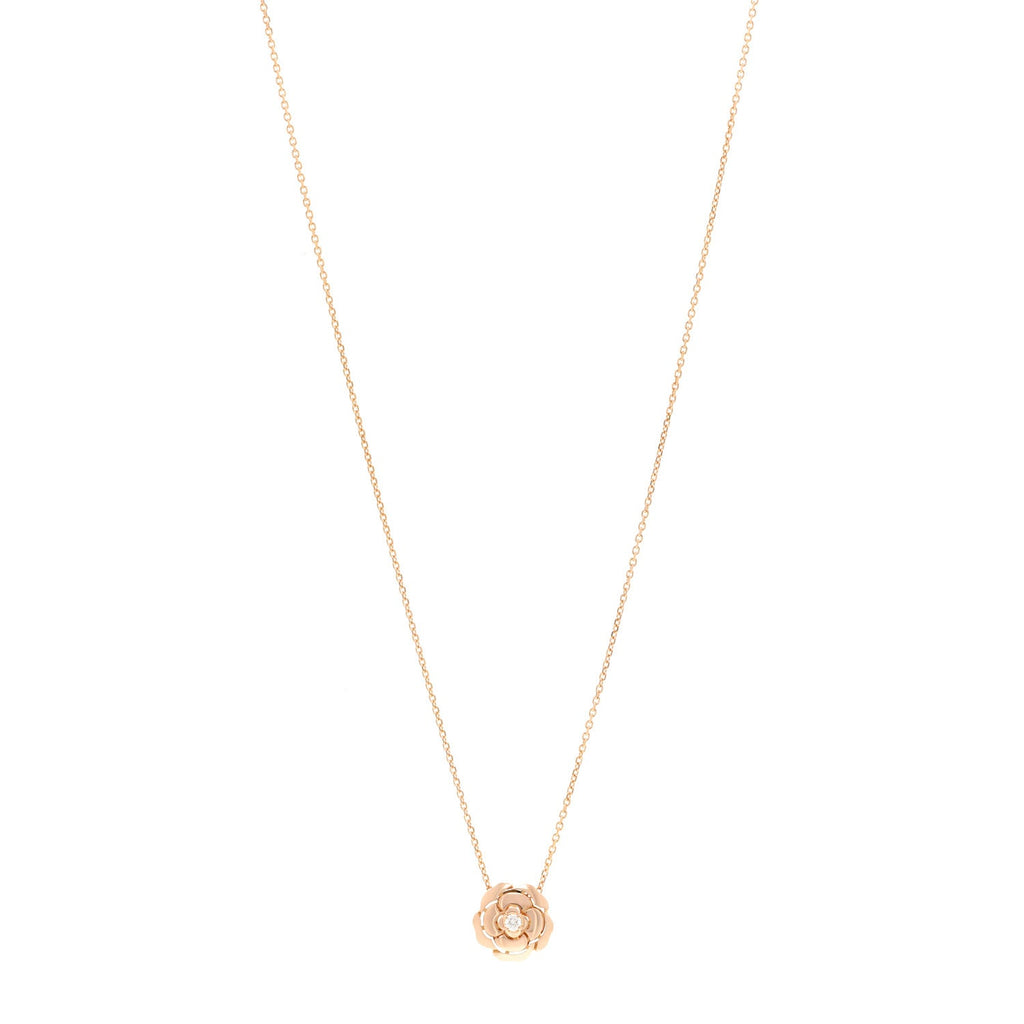 18K Rose Gold Diamond Extrait de Camélia Pendant Necklace