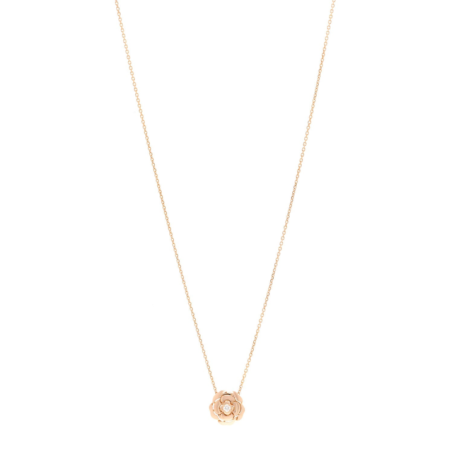 18K Rose Gold Diamond Extrait de Camélia Pendant Necklace