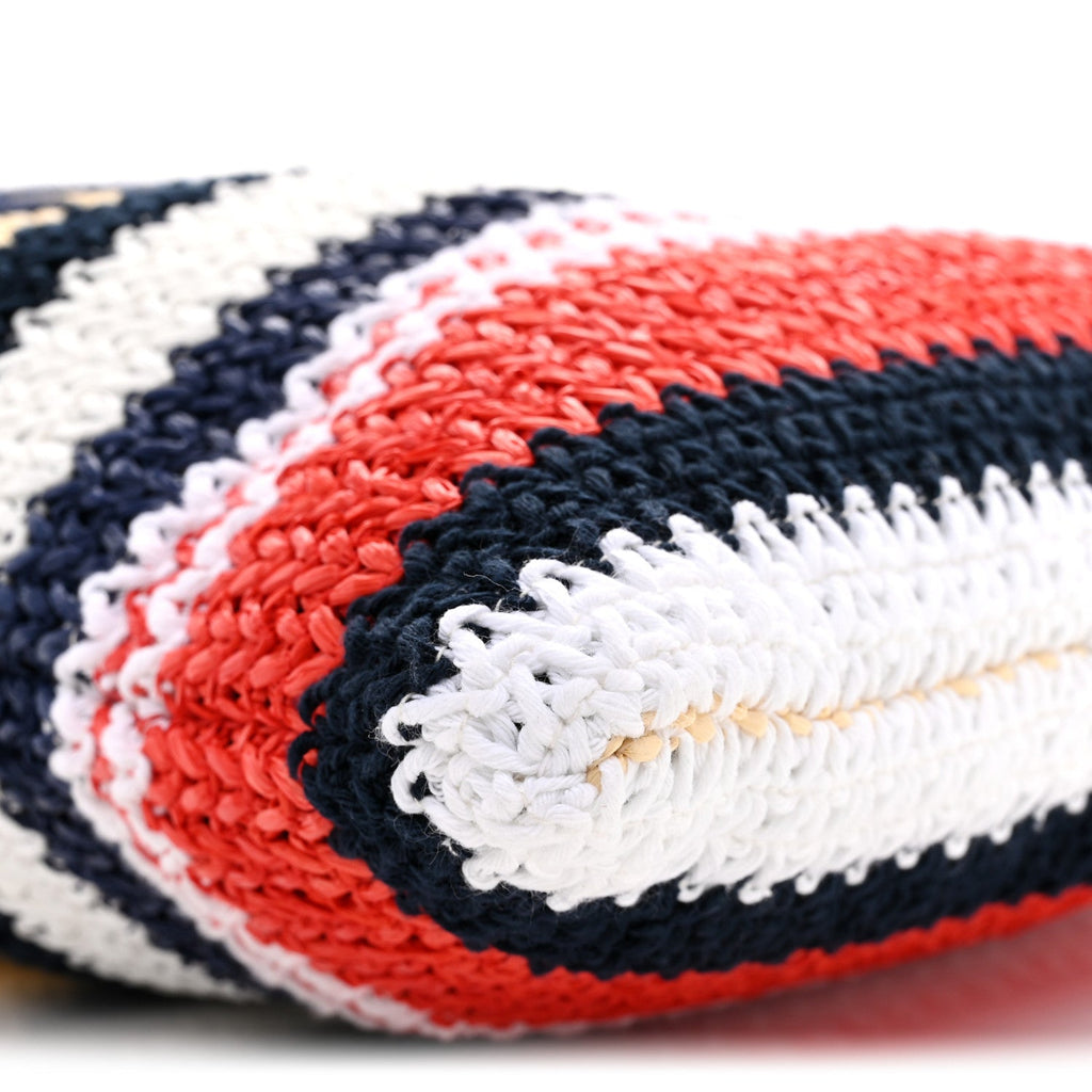 Raffia Crochet Stripe Vertical Tote Bag  Blue Red Natural