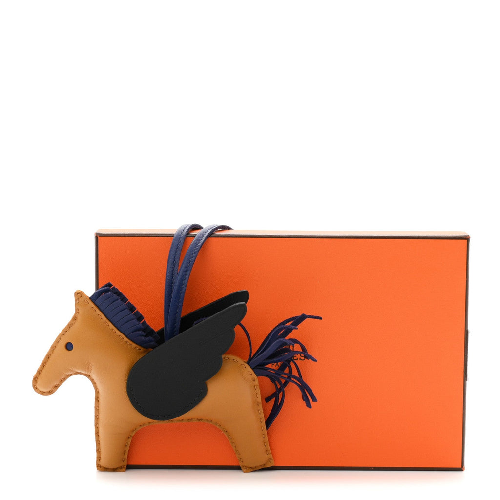 Milo Lambskin Grigri Rodeo Pegase Horse Bag Charm MM Sesame Black Bleu Saphir