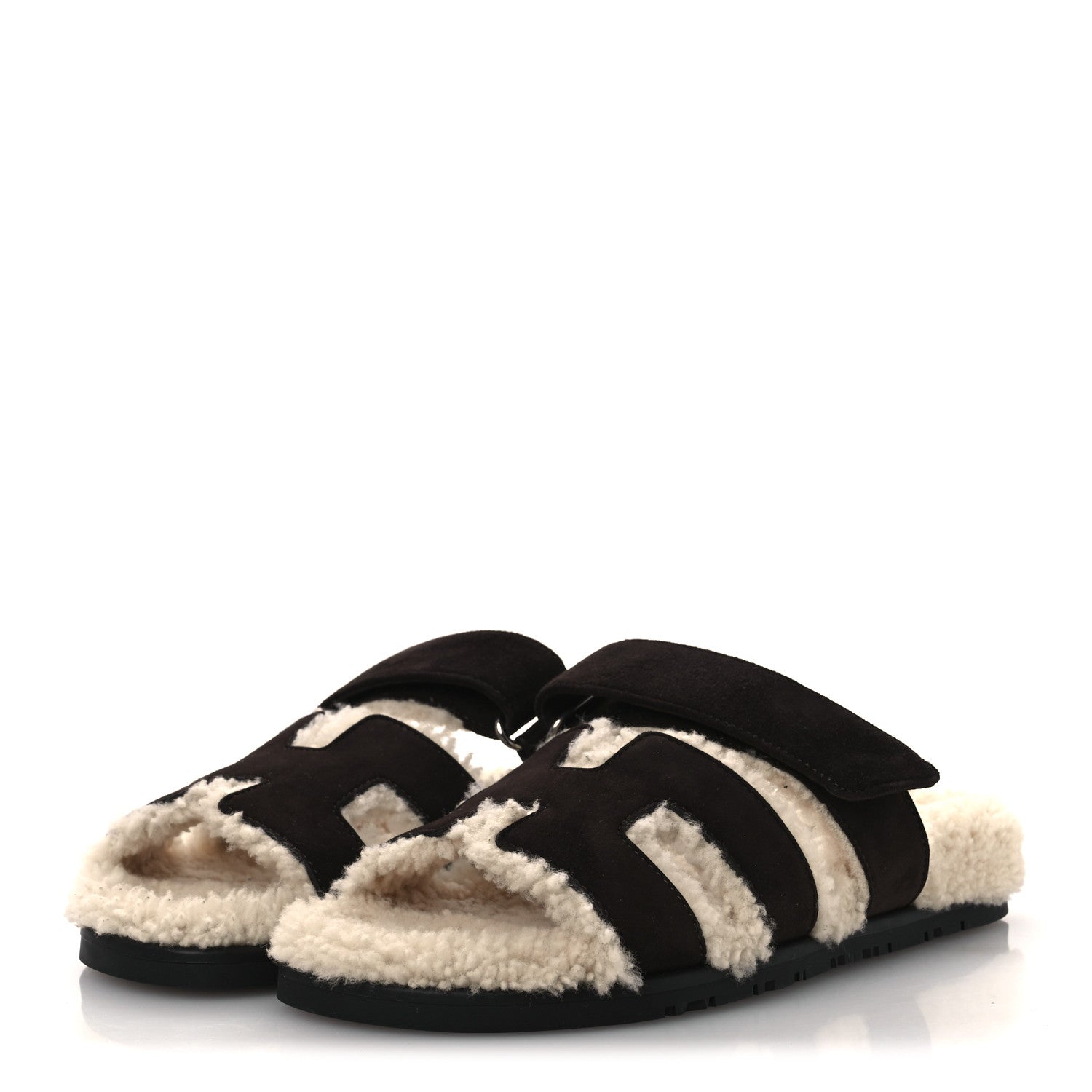 Suede Goatskin Woolskin Womens Chypre Sandals 38.5 Marron Ebene