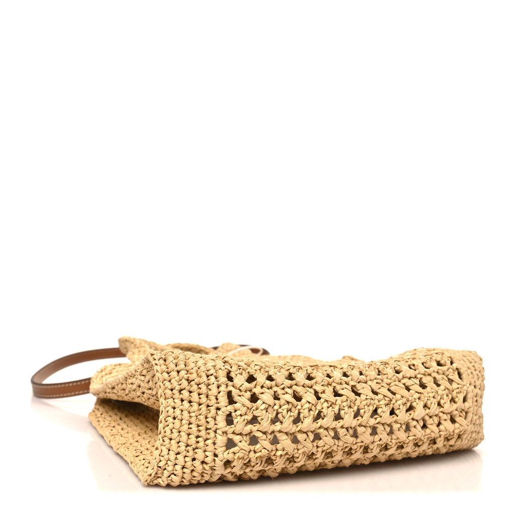 Raffia Crochet Woven Tote Bag Beige