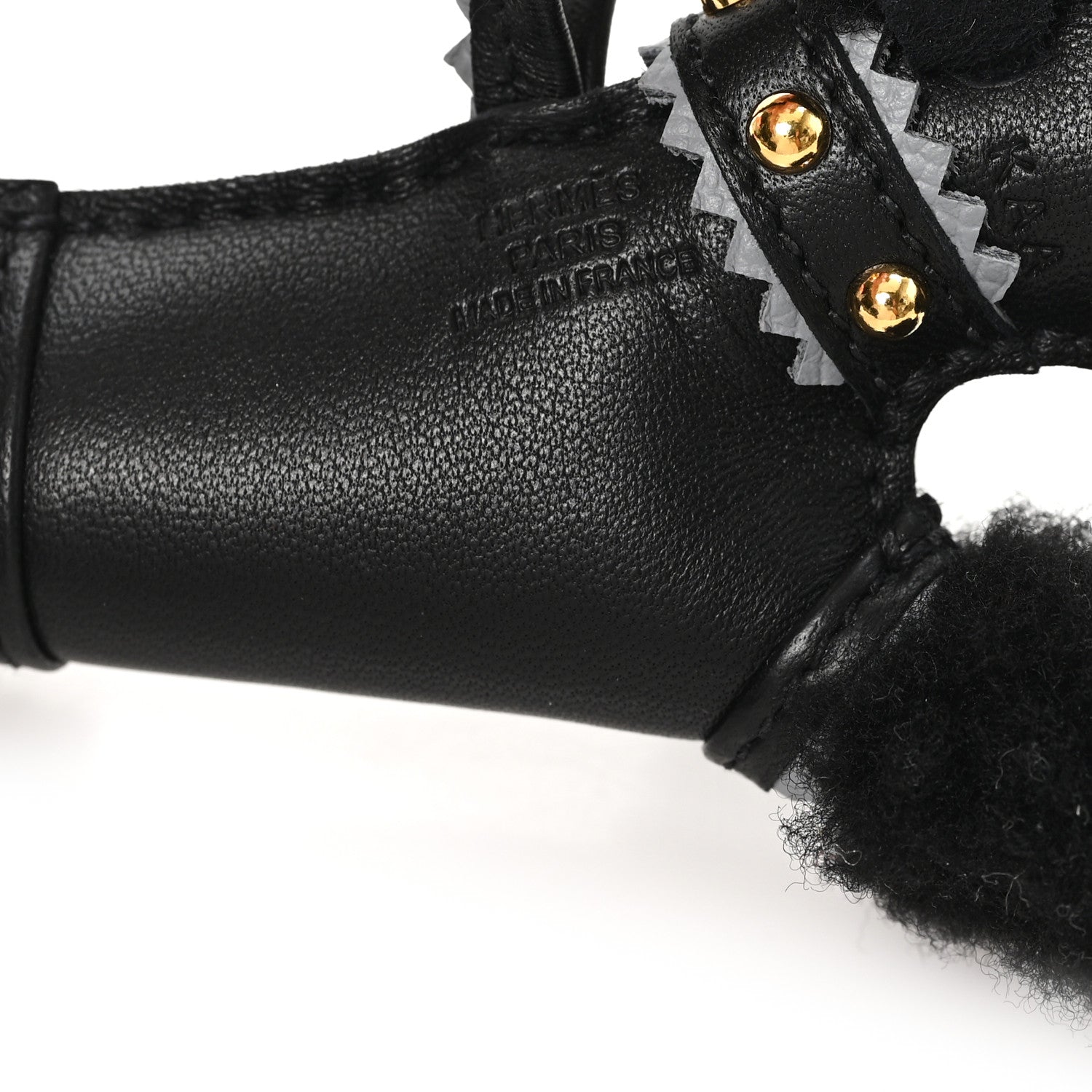 Milo Lambskin Epsom Shearling Budy Apic Charm Black Gris Pantin