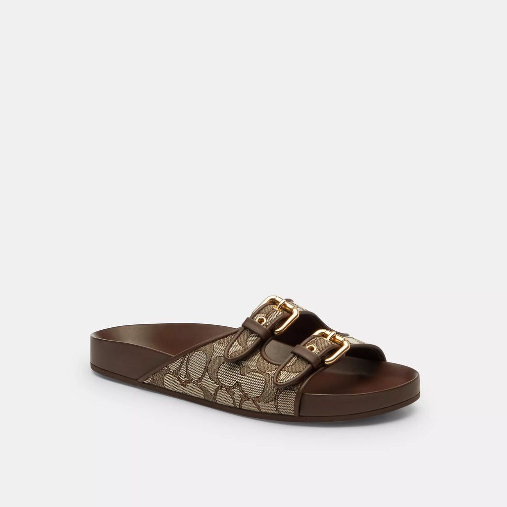Coach Outlet Two Band Buckle Sandal In Signature Jacquard