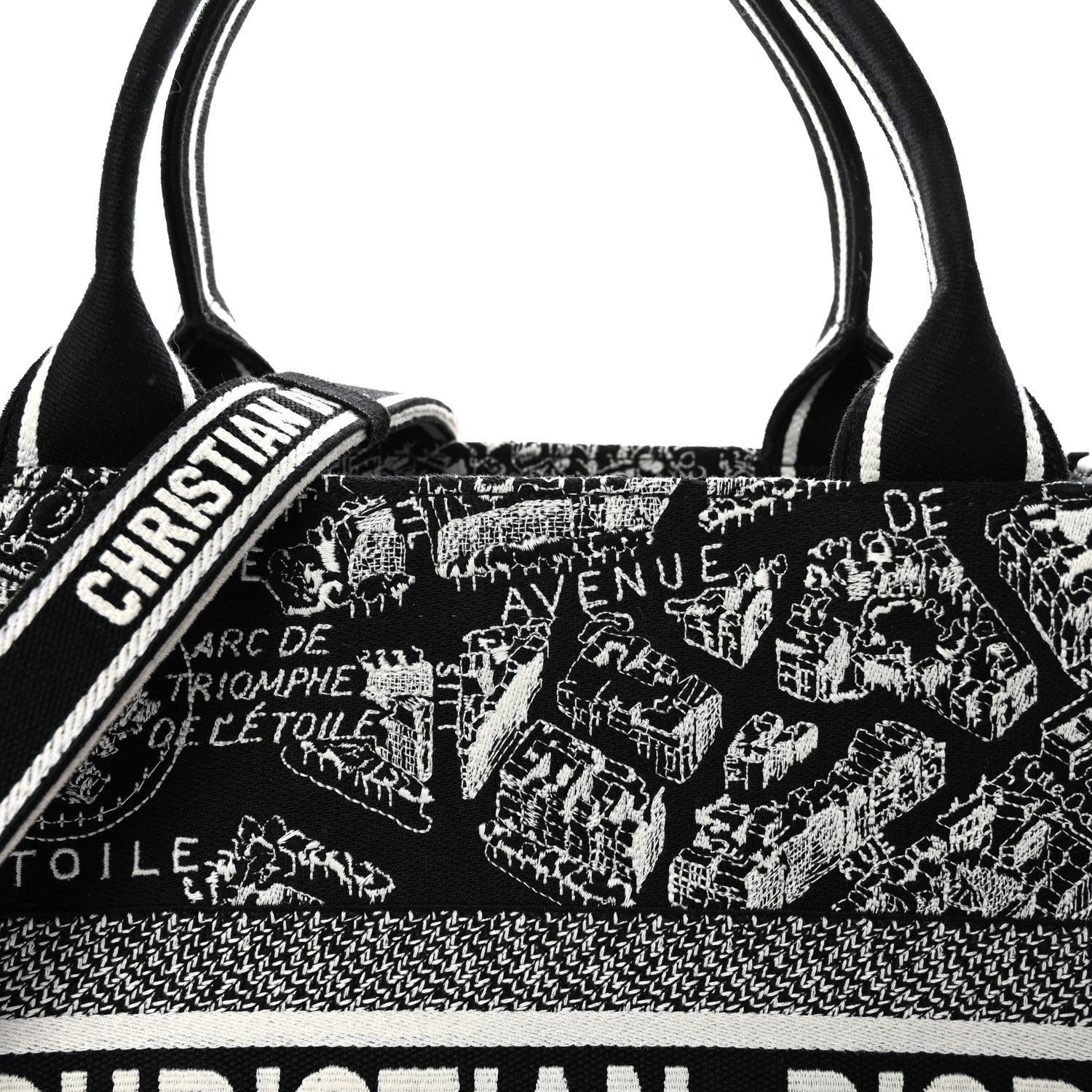 Calfskin Canvas Medium Plan De Paris Book Tote With Strap Black White
