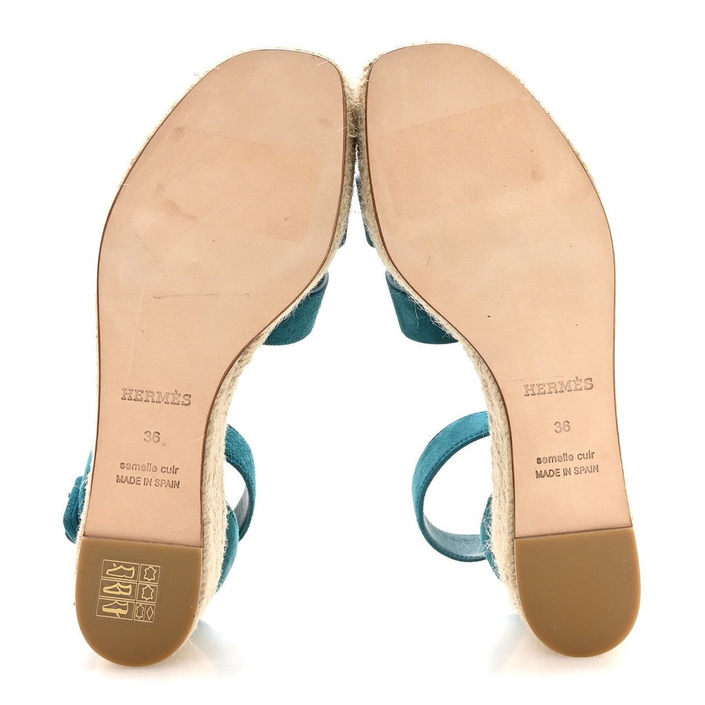 Suede Goatskin Elda Espadrille Wedge Sandals 36 Vert Oxford