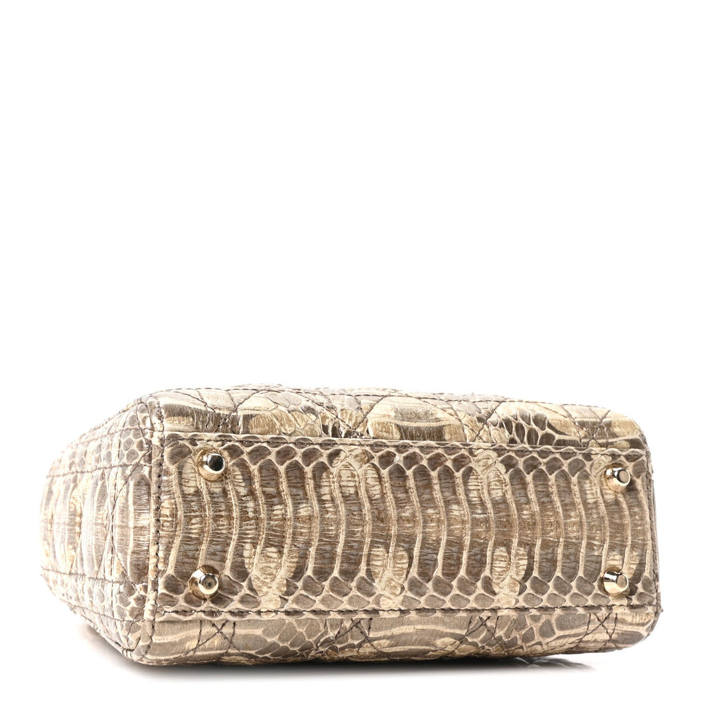 Metallic Snakeskin Cannage Mini Lady Dior Beige