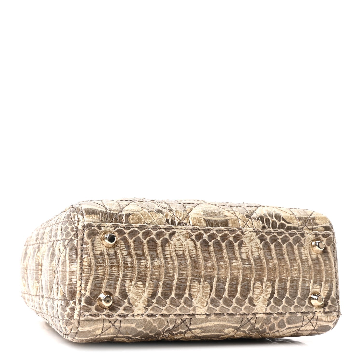 Metallic Snakeskin Cannage Mini Lady Dior Beige