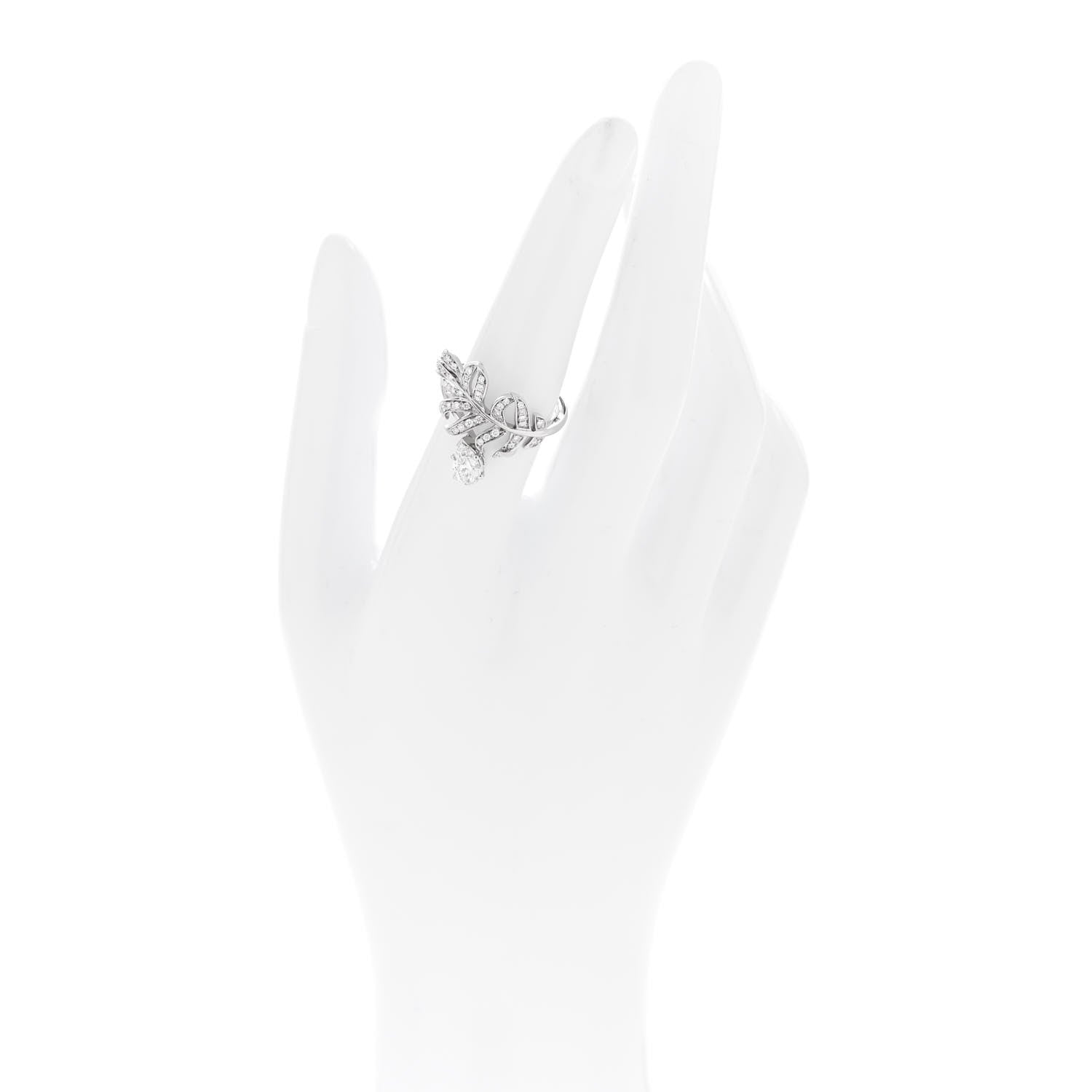 18K White Gold Diamond Plume De Chanel Ring 53 6.5
