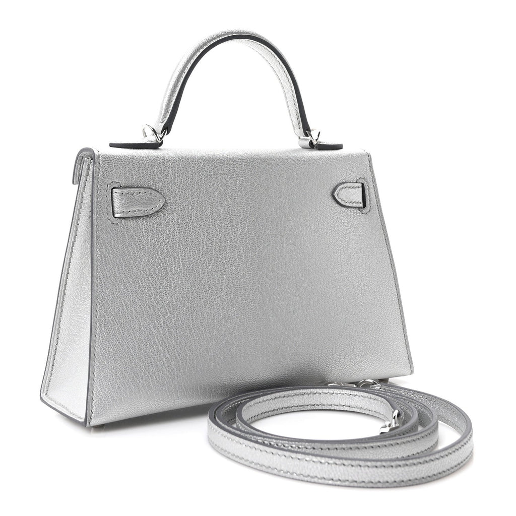 Metallic Chevre Chamkilight Mini Kelly Sellier 20 Argent