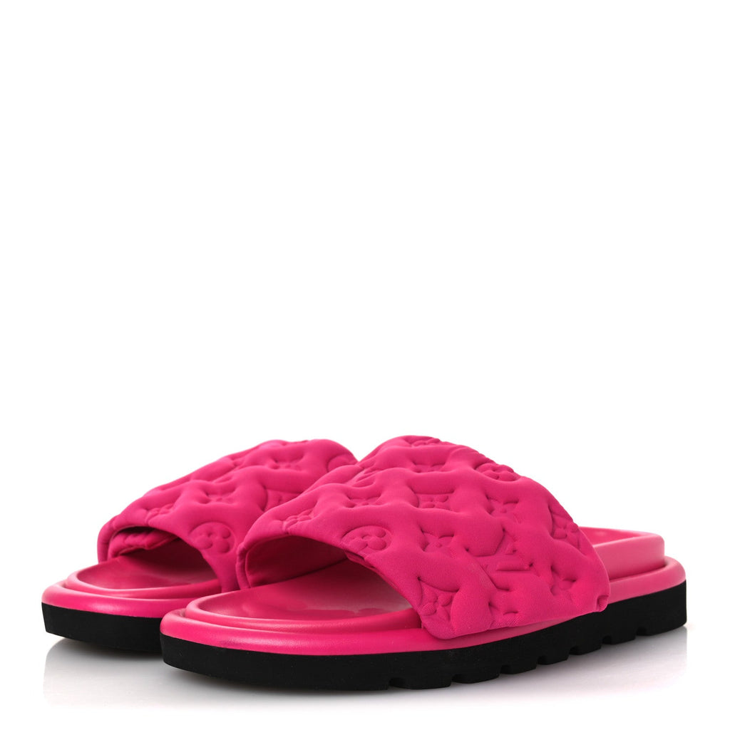 Technical Fabric Embossed Monogram Pool Pillow Comfort Mules 37 Fuchsia