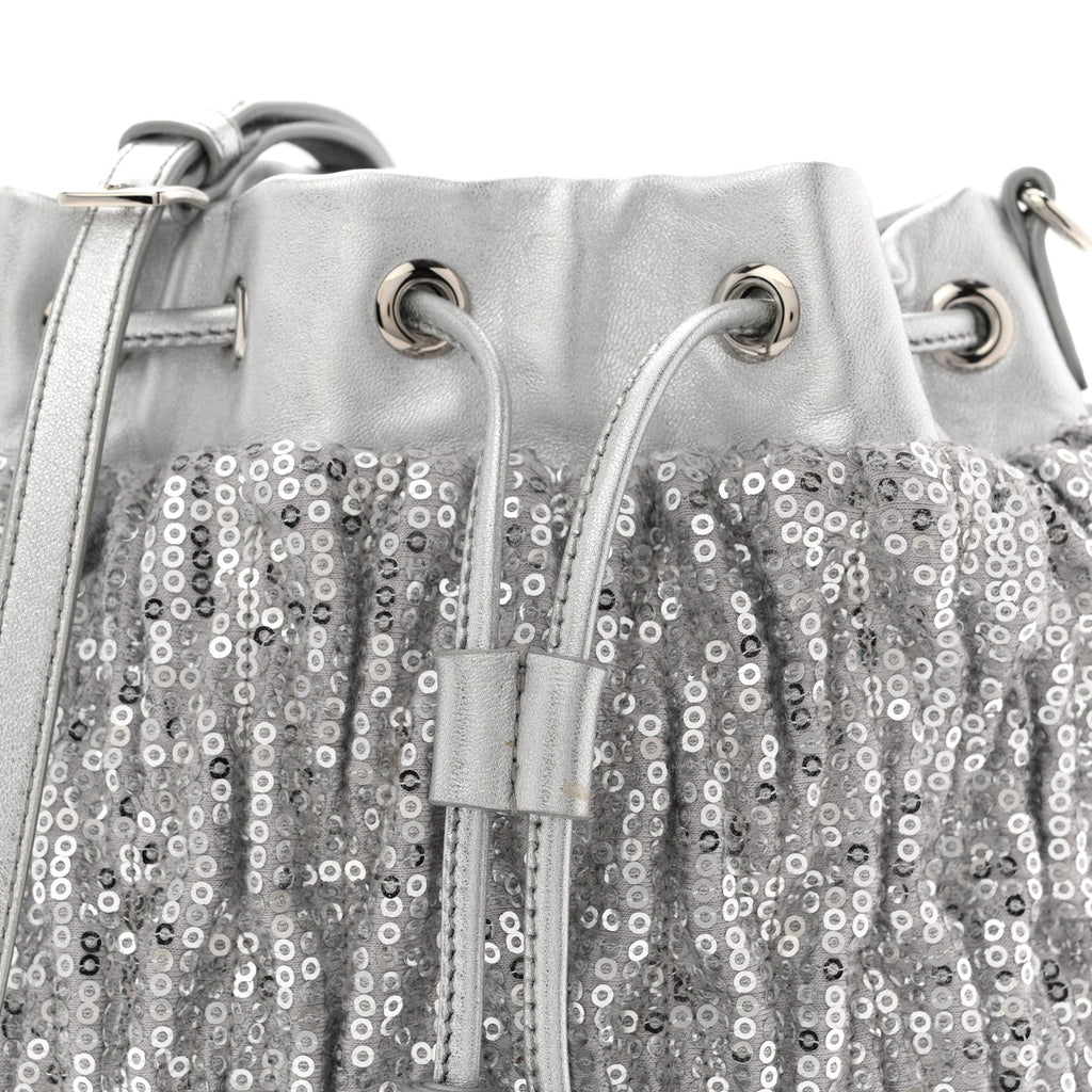 Paillettes Mate Bucket Bag Argento