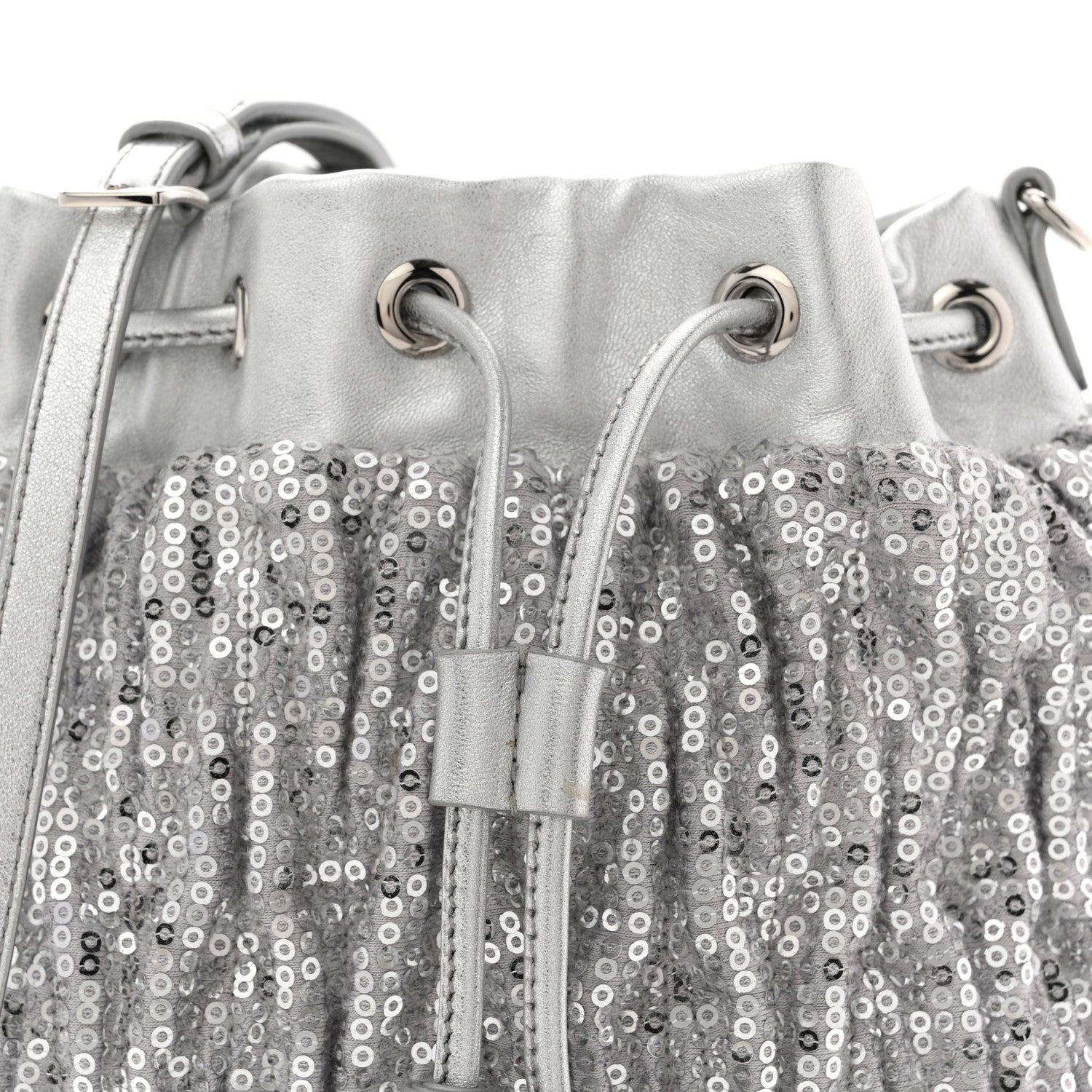 Paillettes Mate Bucket Bag Argento