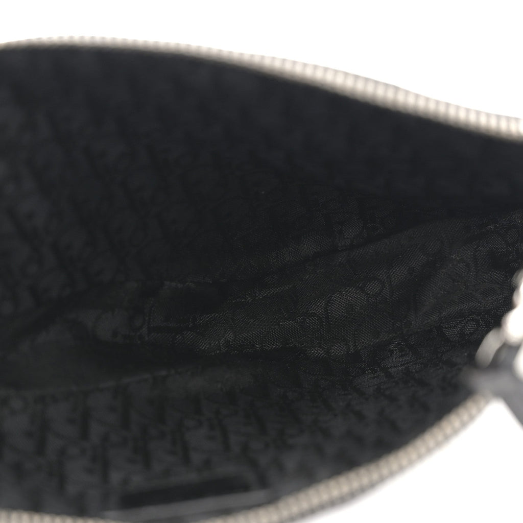 Satin Embroidered Floral Mini Saddle Pochette Bag Black