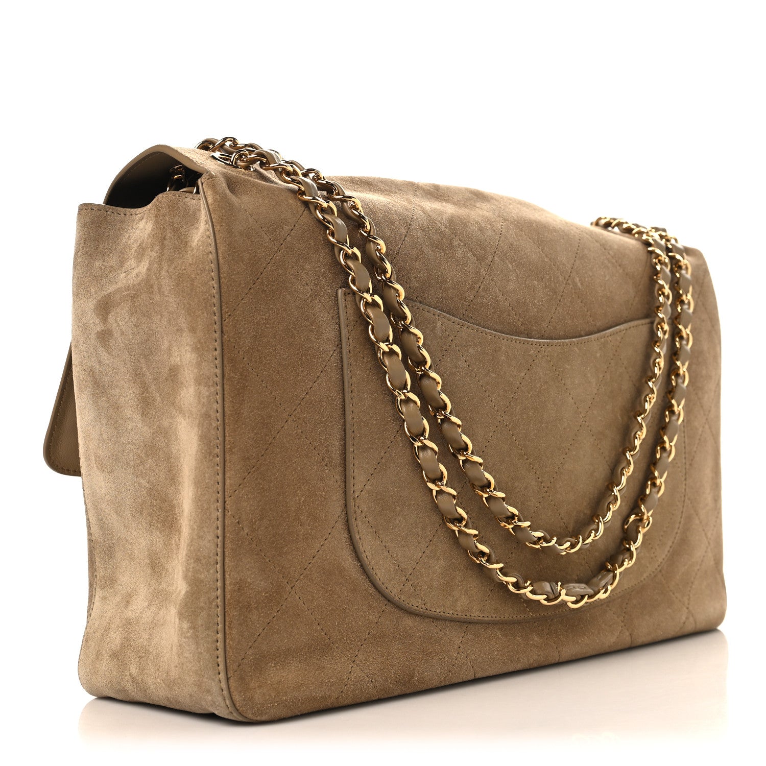 Suede Calfskin Souplissimo Maxi Flap Dark Beige