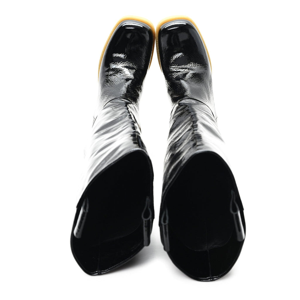 Crinkled Patent Calfskin Knee High Boots 37.5 Black