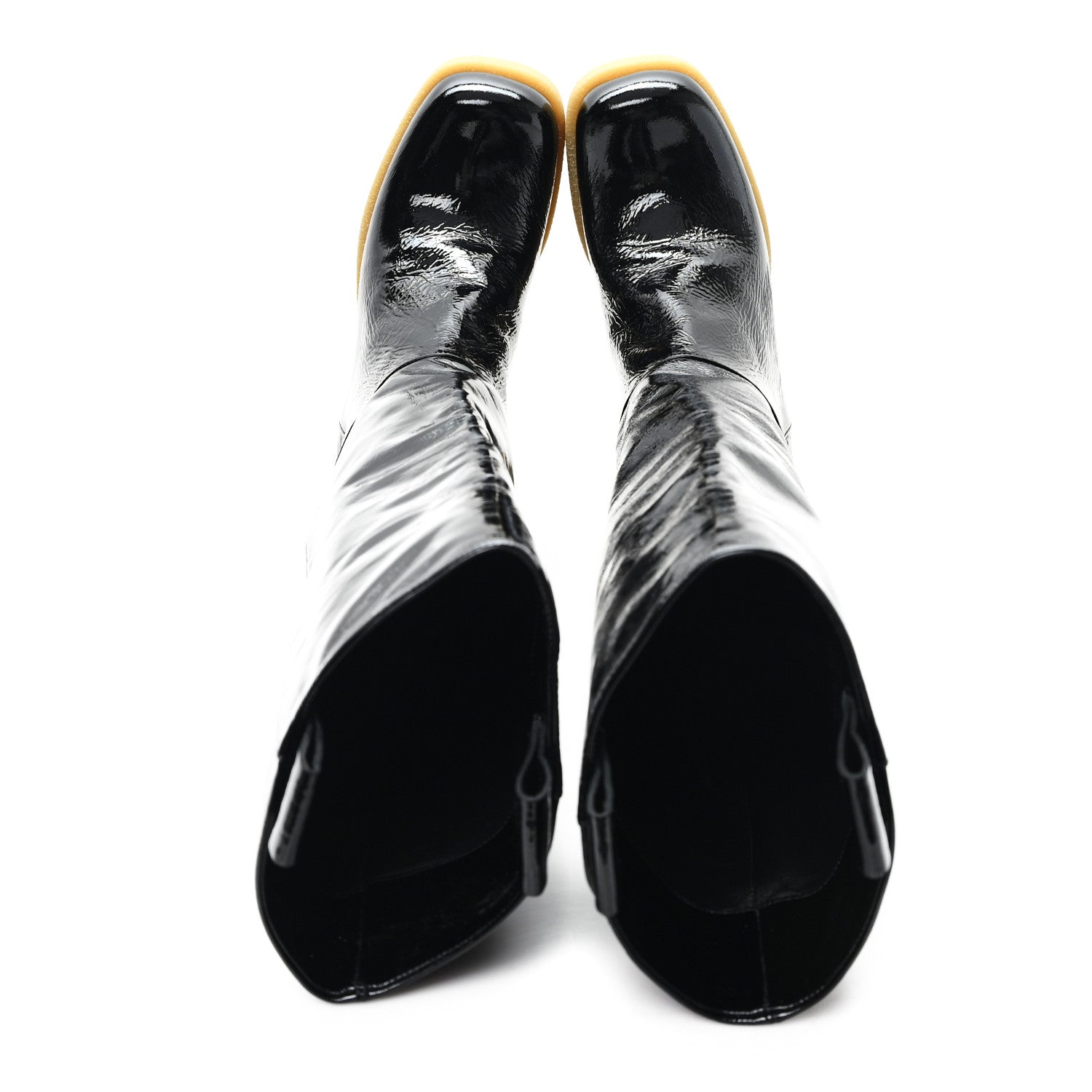 Crinkled Patent Calfskin Knee High Boots 37.5 Black